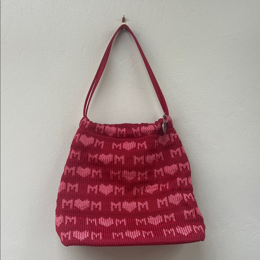 Rare The Sak Mom Heart Design Red and Pink Crochet Knit Purse Bag